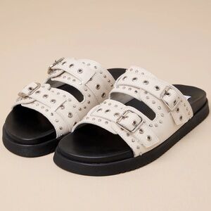 Steve Madden White and Black Studded Slide Sandals